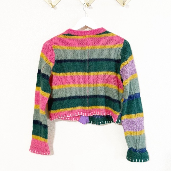 Yanyan Knits Alpaca Stripe Logo Multicolored Button Cardigan Sweater size small - Picture 9 of 15